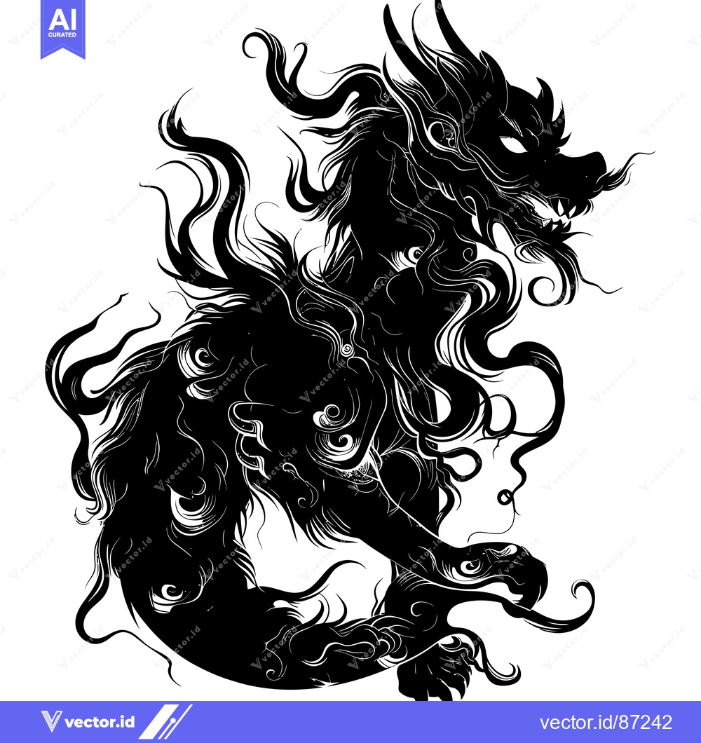Premium Vector dari A Stylized Black and White Illustration of a Mythical Creature Resembl