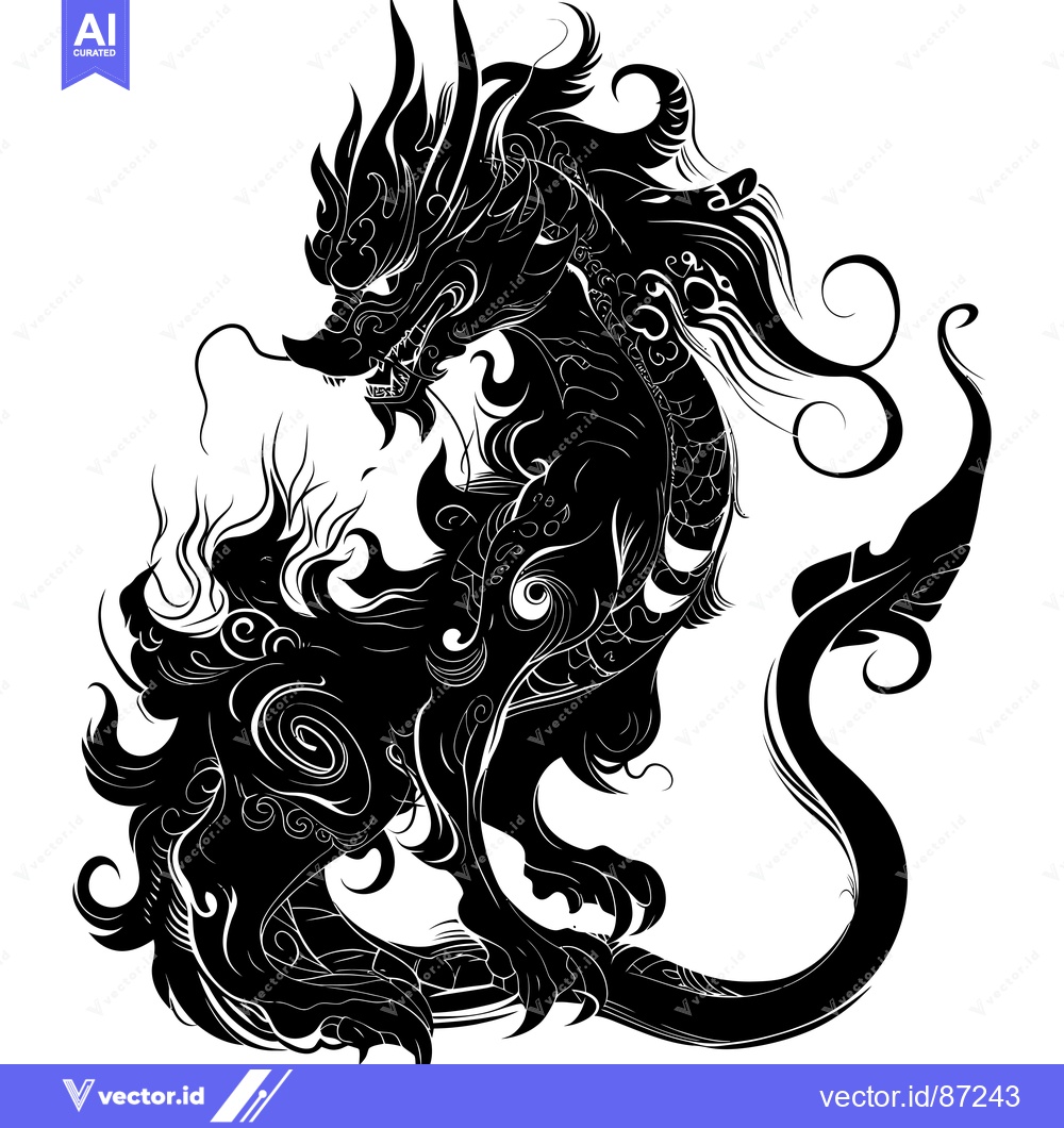 Premium Vector of A Silhouetted Chinese Dragon with Intricate Details