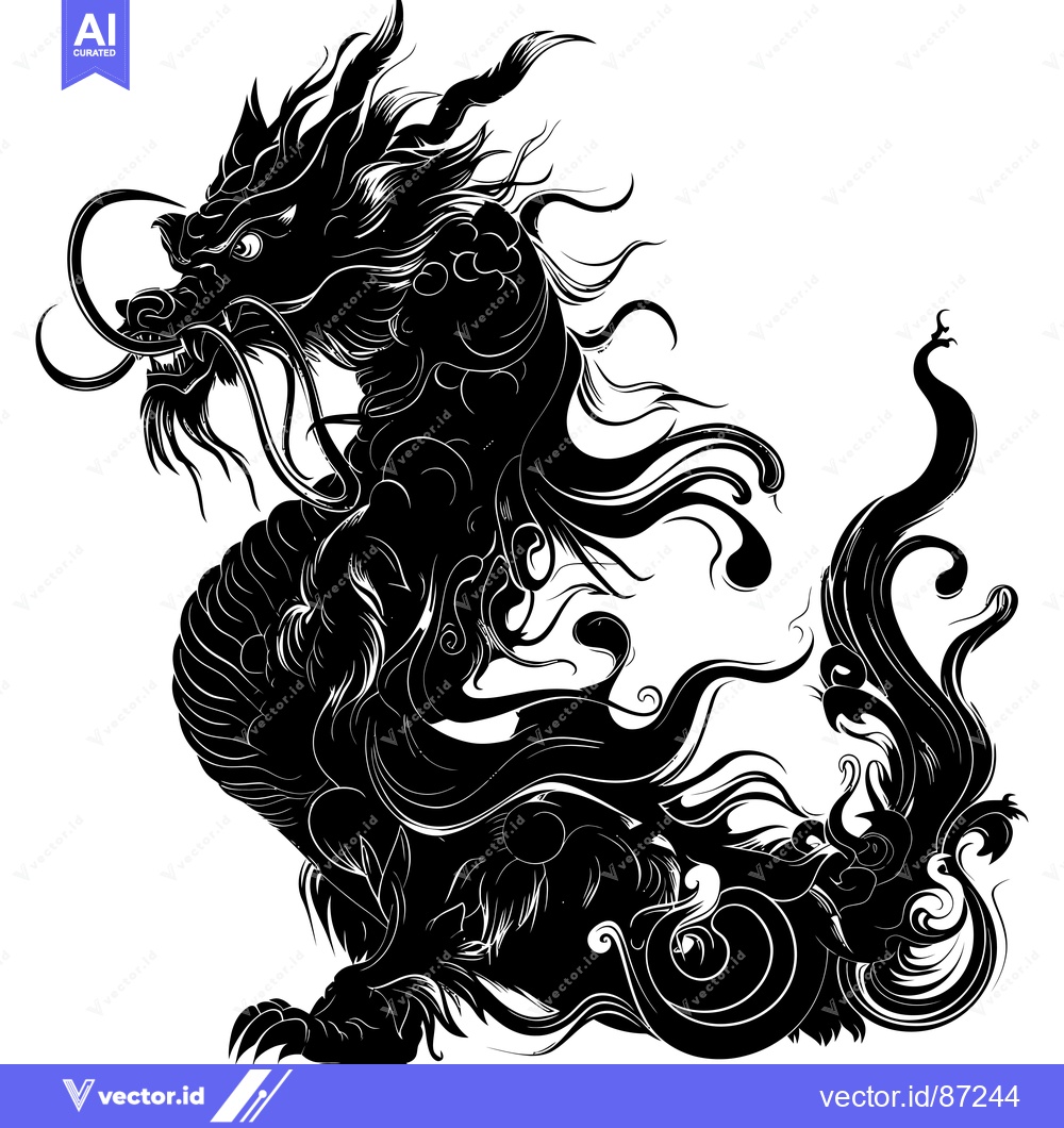 Premium Vector dari Intricately Detailed Black and White Silhouette of a Chinese Dragon
