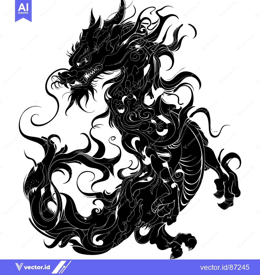 Premium Vector dari Black and White Ornate Dragon Silhouette
