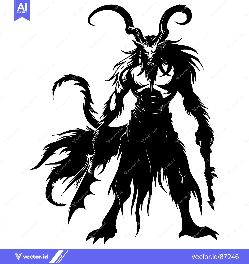 Premium Vector of Silhouette of a horned, muscular, demonic creature holding a spear