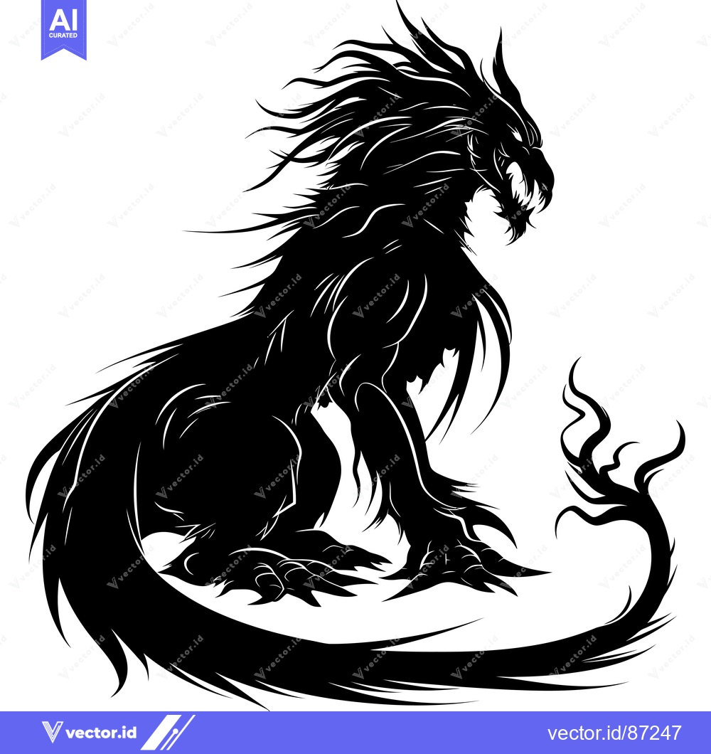 Premium Vector dari Black and White Silhouette of a Fierce Dragon with Spiked Tail