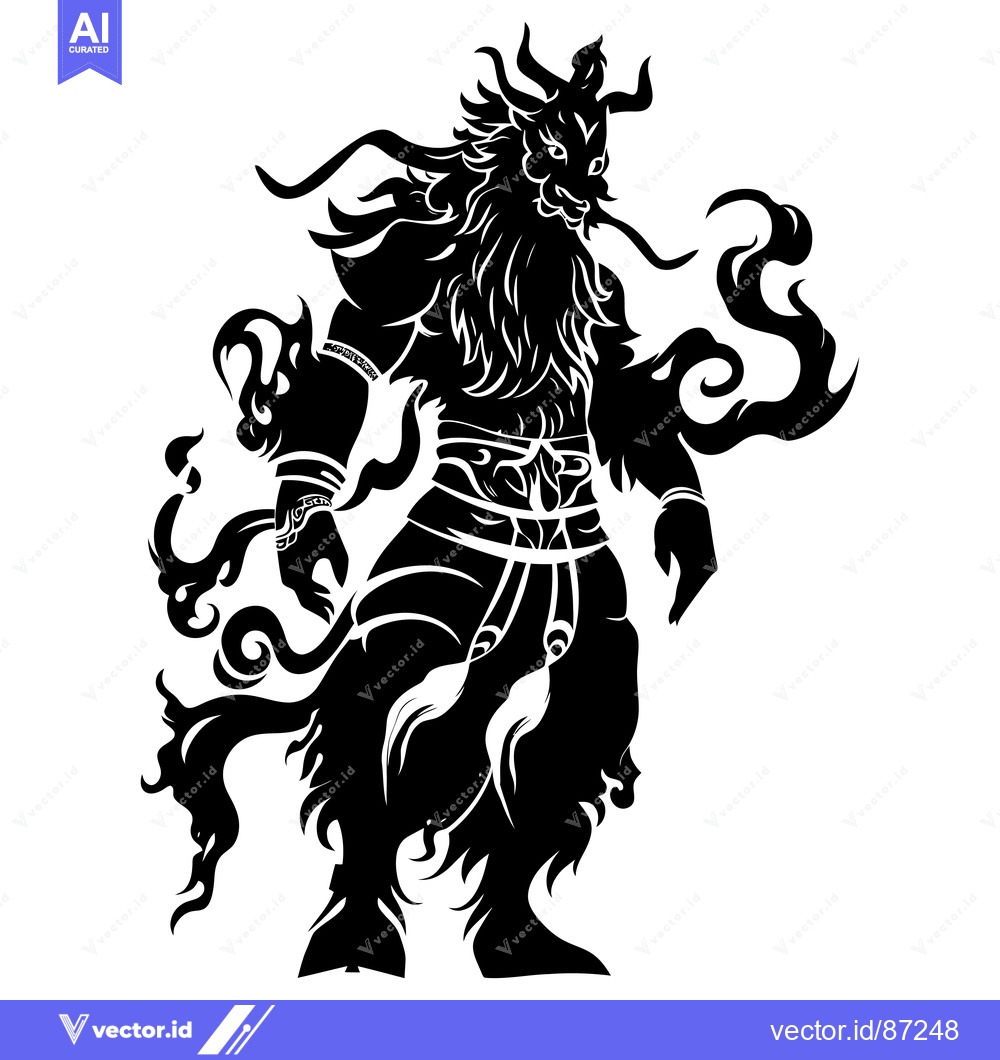 Premium Vector of Black and White Silhouette of a Mythical Creature with Horns and Fur