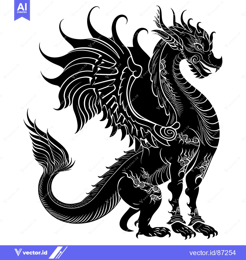 Premium Vector dari Black and White Detailed Illustration of a Mythical Dragon