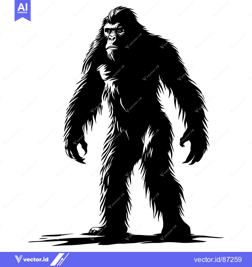 Premium Vector of A Black and White Silhouette of a Standing Bigfoot