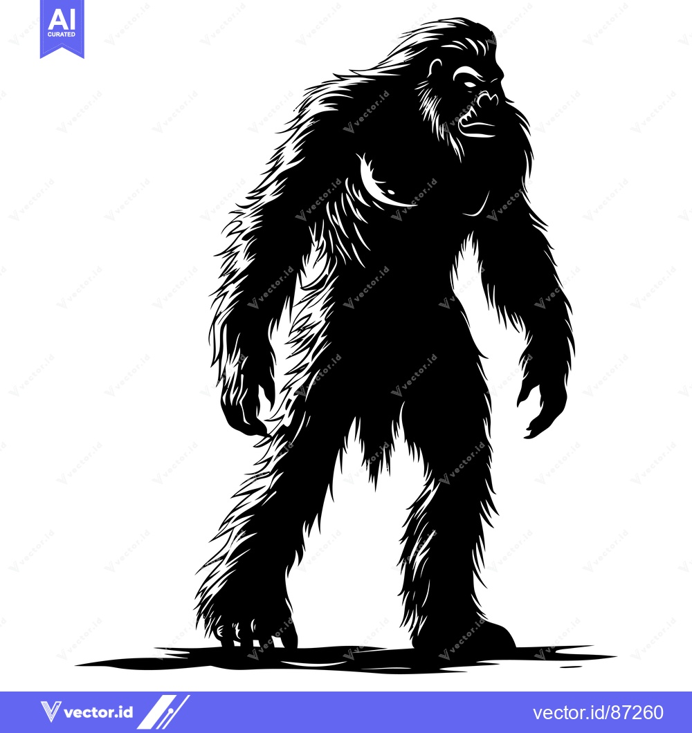 Premium Vector of Black and White Silhouette of a Standing Bigfoot