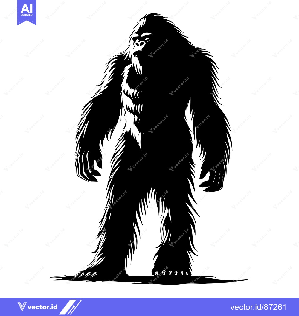 Premium Vector dari Black and White Silhouette of a Bigfoot Standing Tall