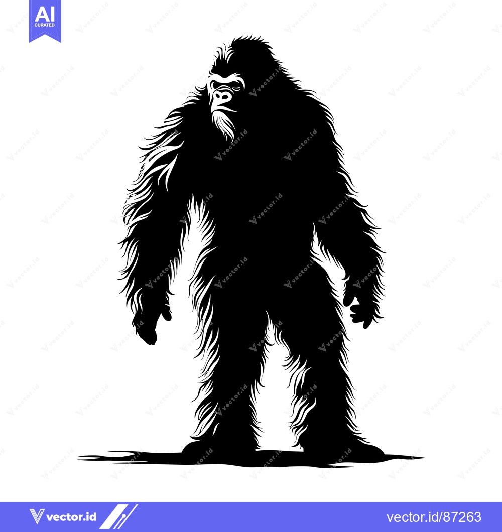 Premium Vector dari Silhouette of a Standing Bigfoot with Fur