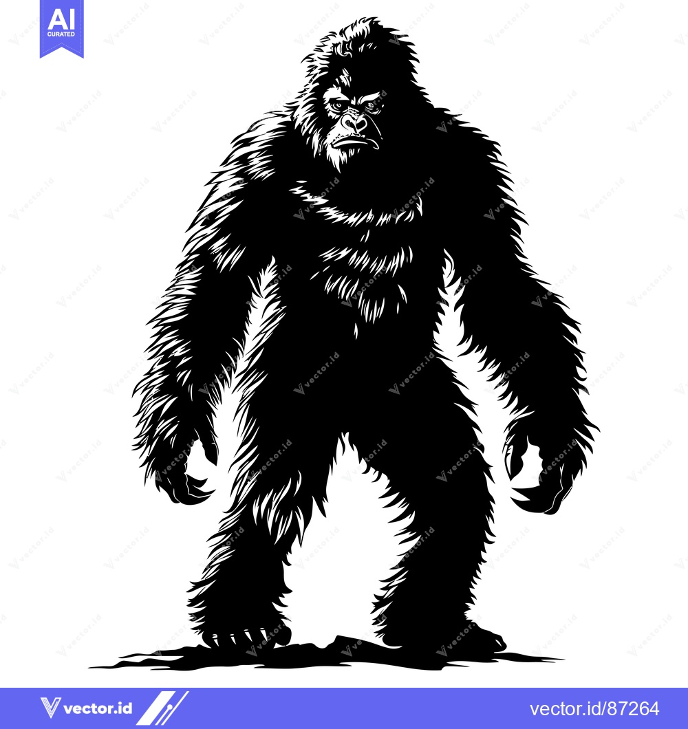 Premium Vector dari Black and White Illustration of a Standing Bigfoot