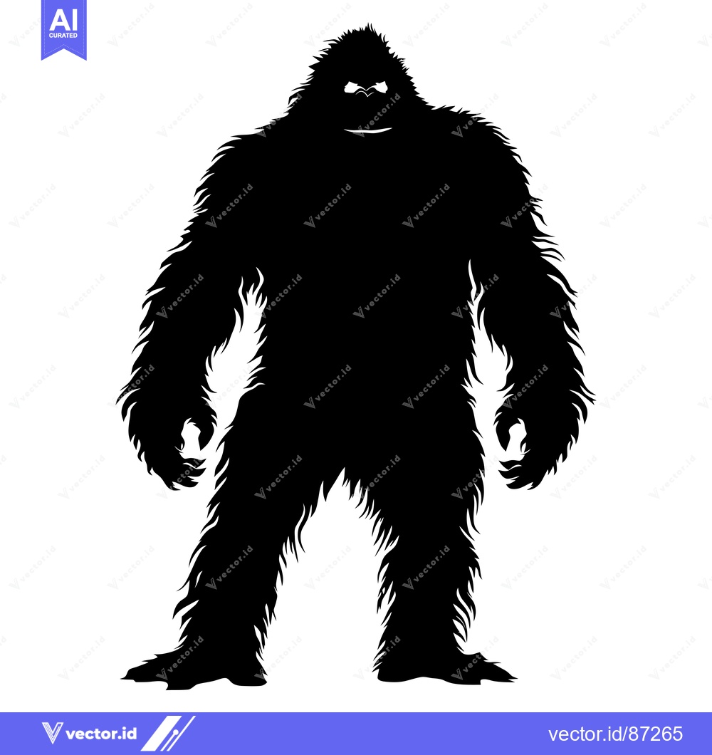 Premium Vector dari Silhouette of a Bigfoot Standing Tall with a Frowning Expression