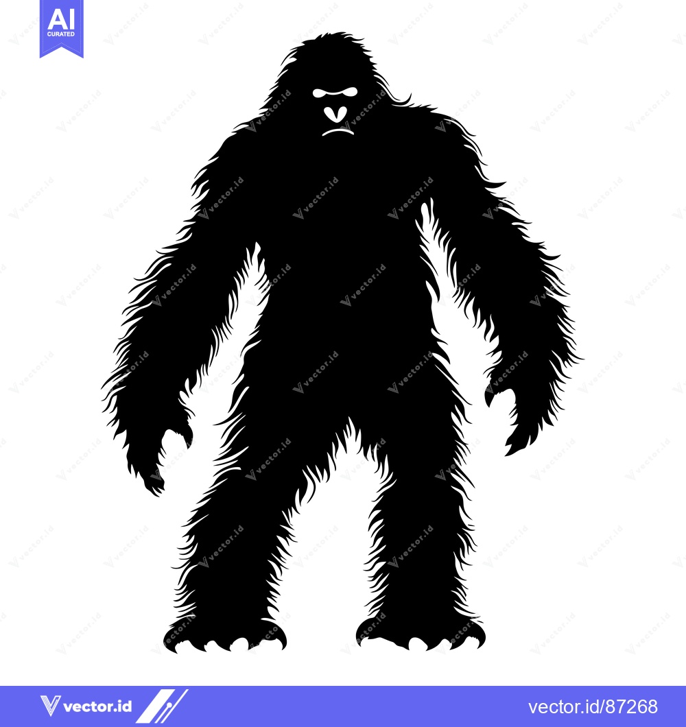 Premium Vector dari Black and White Silhouette of a Bigfoot Standing Tall