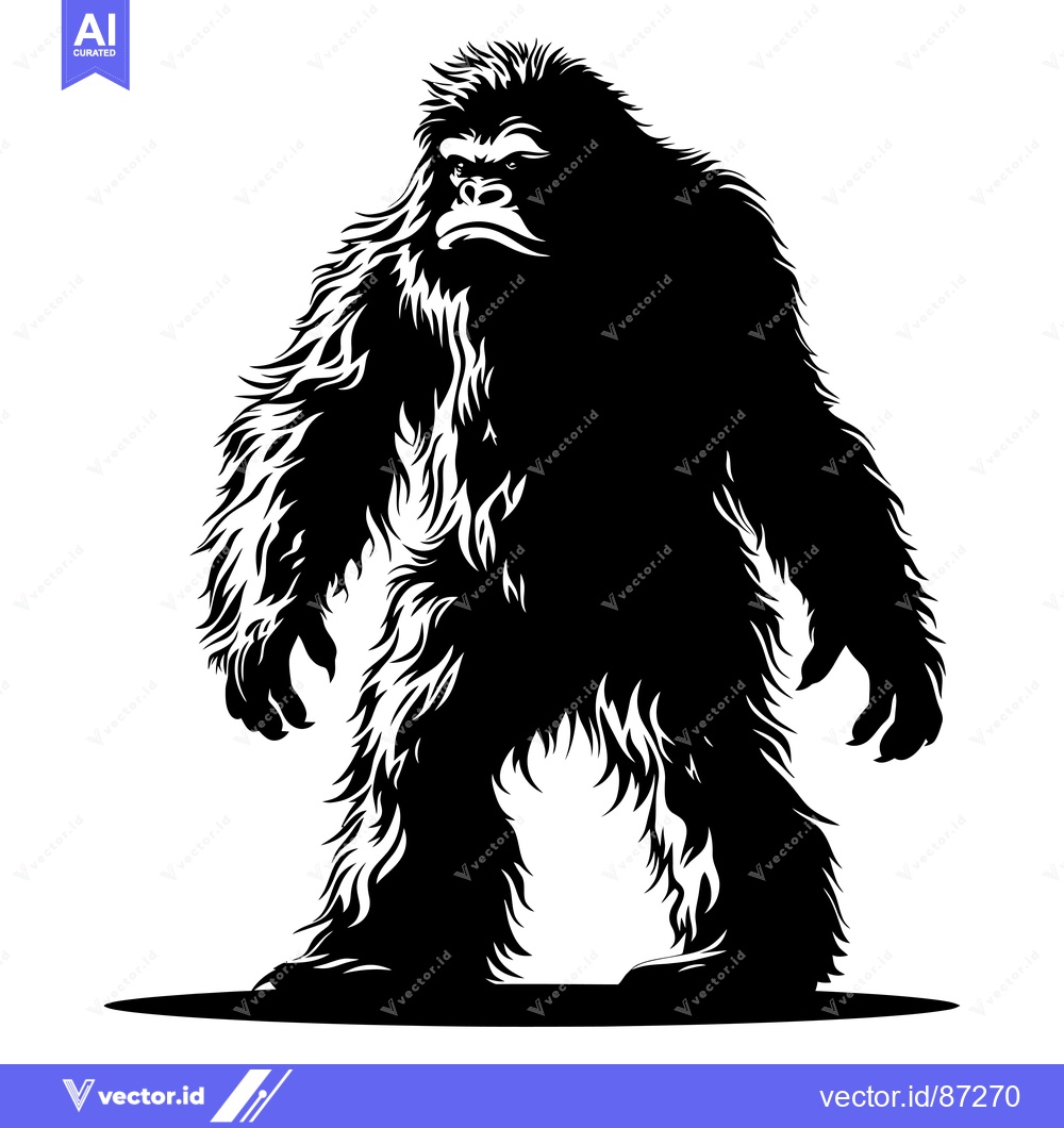 Premium Vector dari Black and White Silhouette of a Large, Furry, Upright Ape