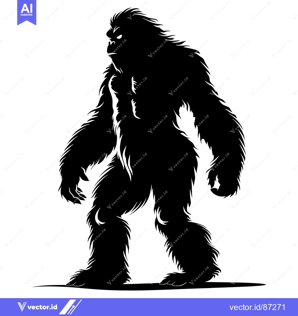Premium Vector of Black and White Silhouette of a Bigfoot Standing