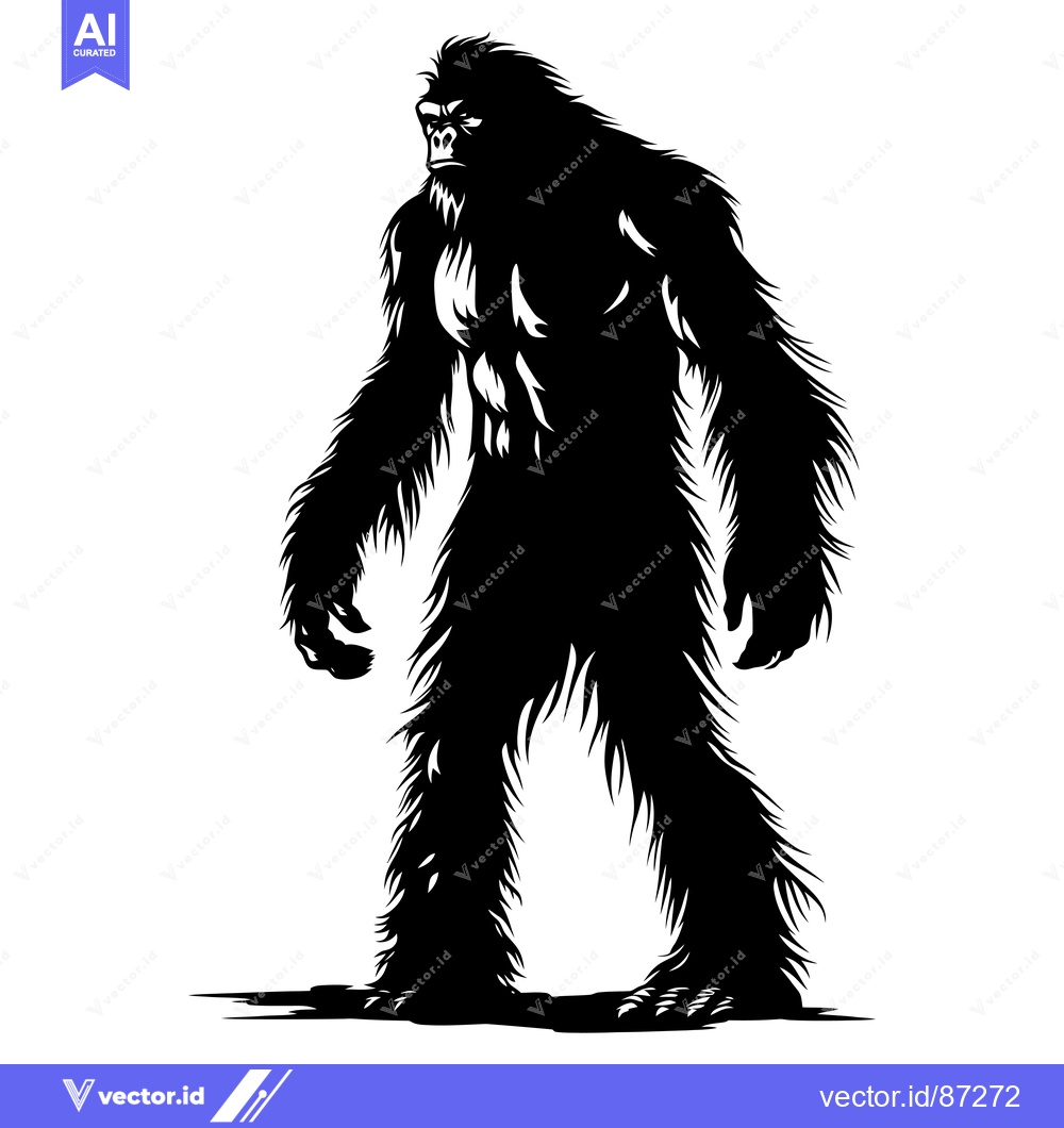 Premium Vector of Black and White Silhouette of a Bigfoot Standing Tall