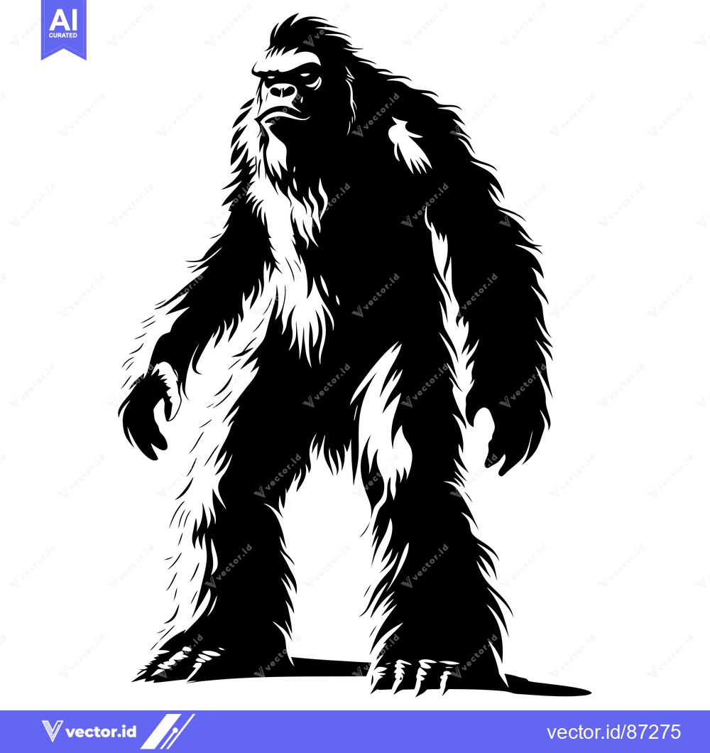 Premium Vector of Black and White Illustration of a Bigfoot-like Creature