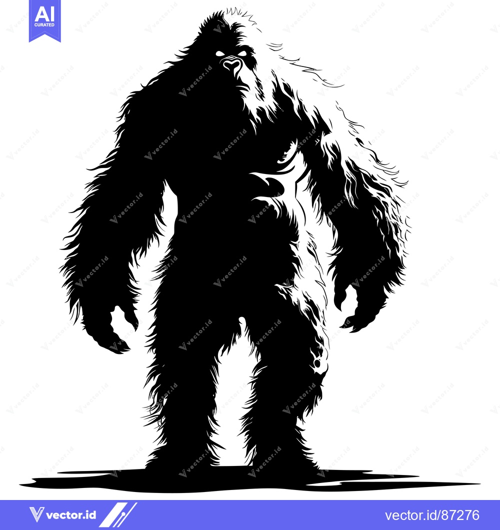 Premium Vector dari A Silhouetted Bigfoot Standing Against a White Background