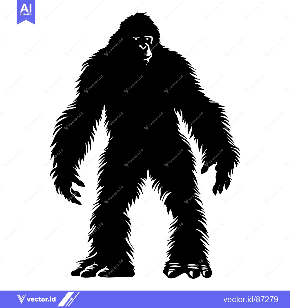 Premium Vector dari Black and White Silhouette of a Bigfoot with Fur