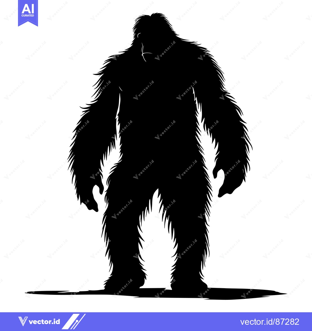 Premium Vector dari Silhouette of a Furry Upright Primate with Arms at Sides