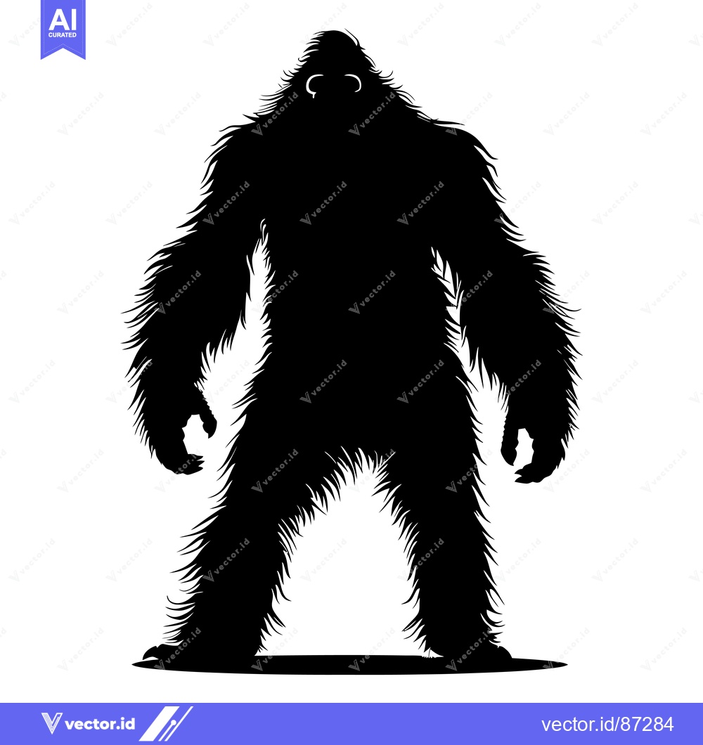 Premium Vector of Black and White Silhouette of a Bigfoot Standing Tall