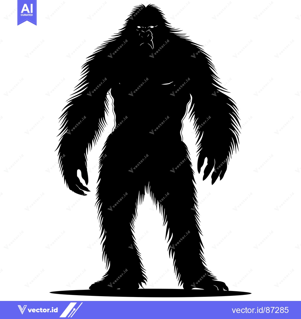 Premium Vector dari A Black and White Silhouette of a Standing Bigfoot