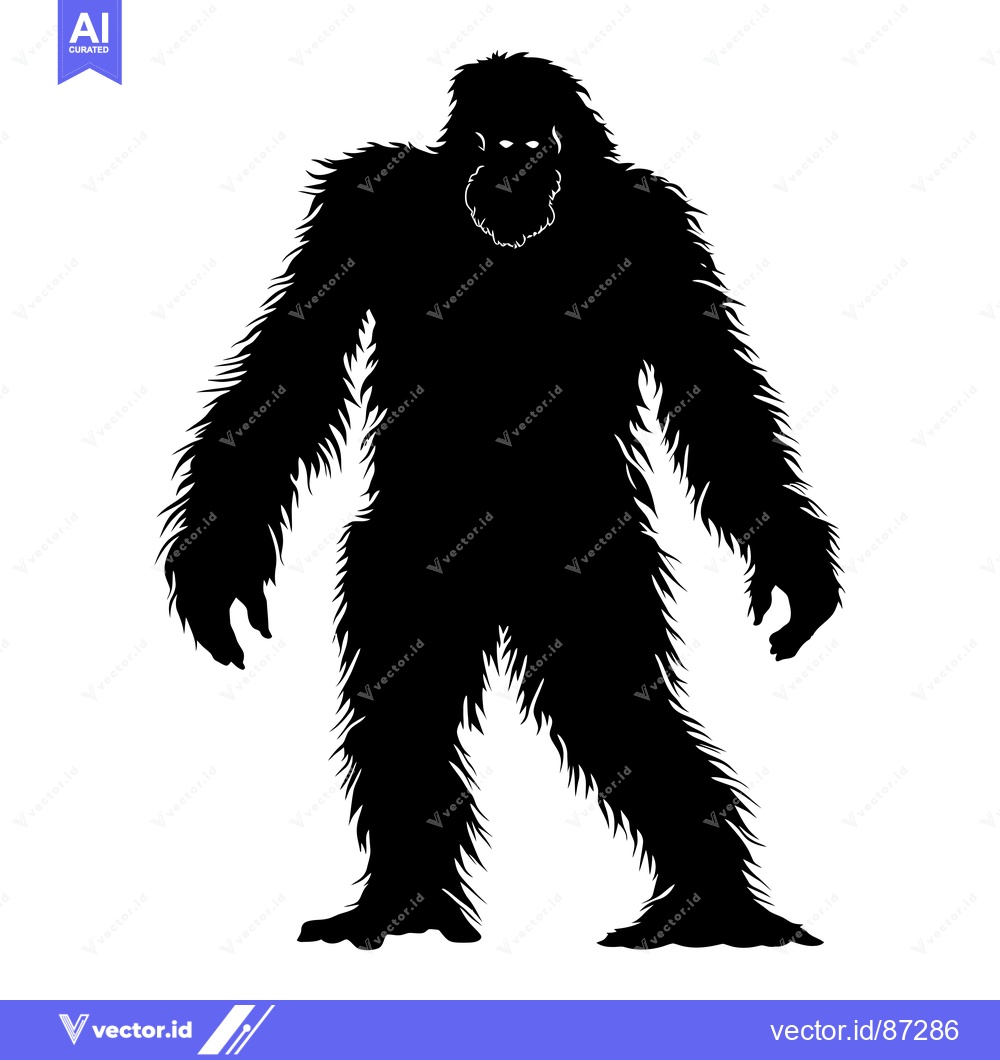 Premium Vector dari Black and White Silhouette of a Standing Bigfoot