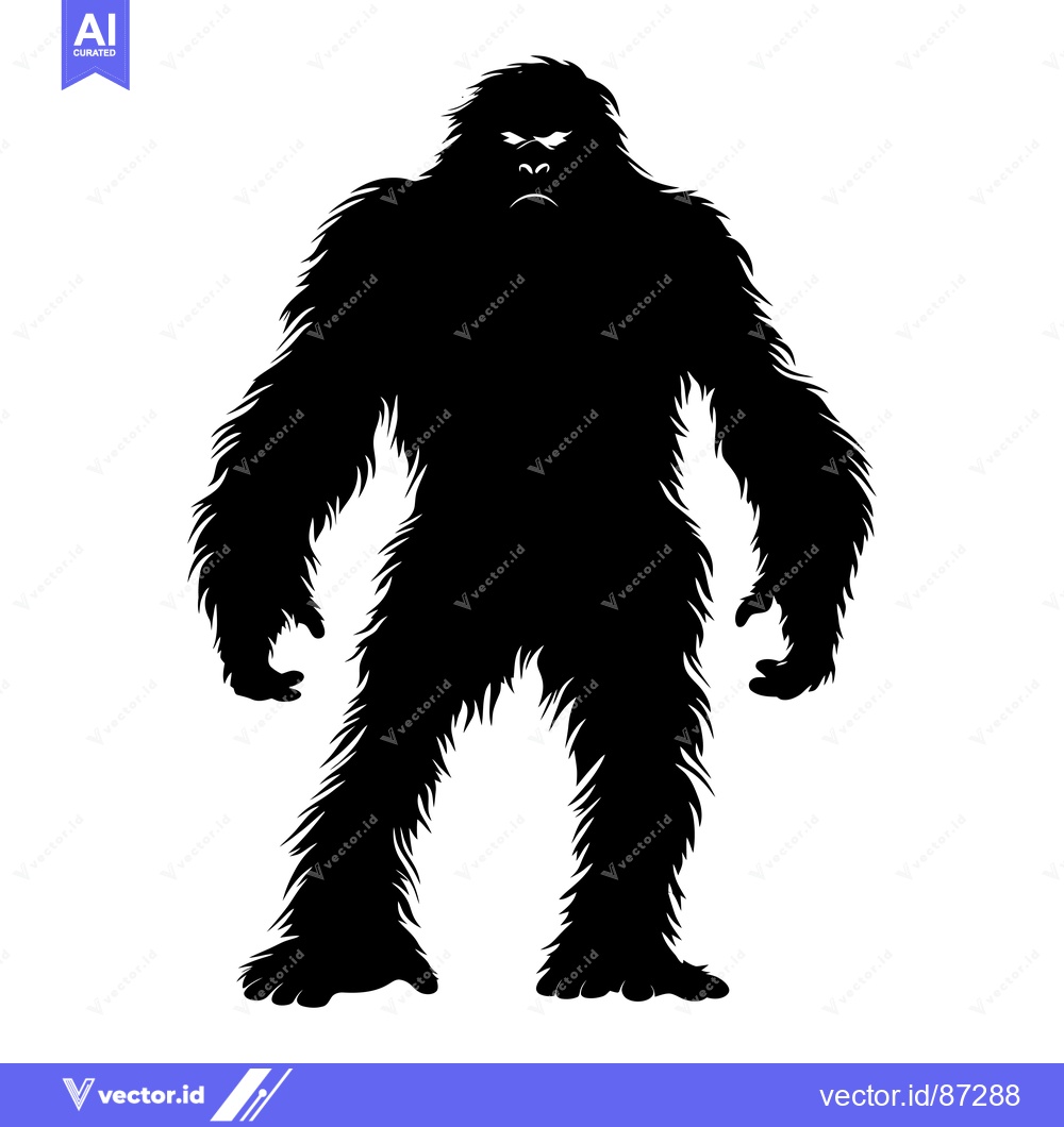 Premium Vector dari Black Silhouette of a Standing, Furry Bigfoot