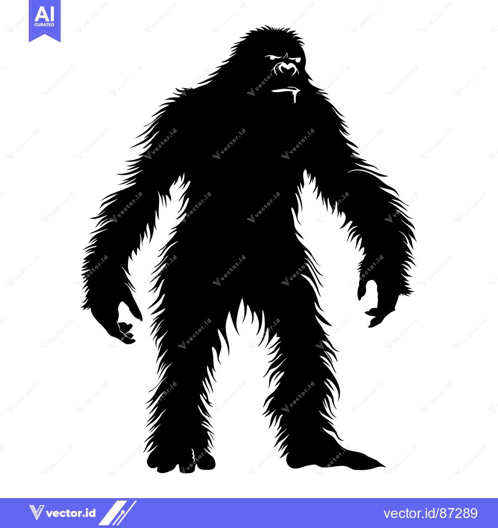 Premium Vector of A Black and White Silhouette of a Standing Bigfoot