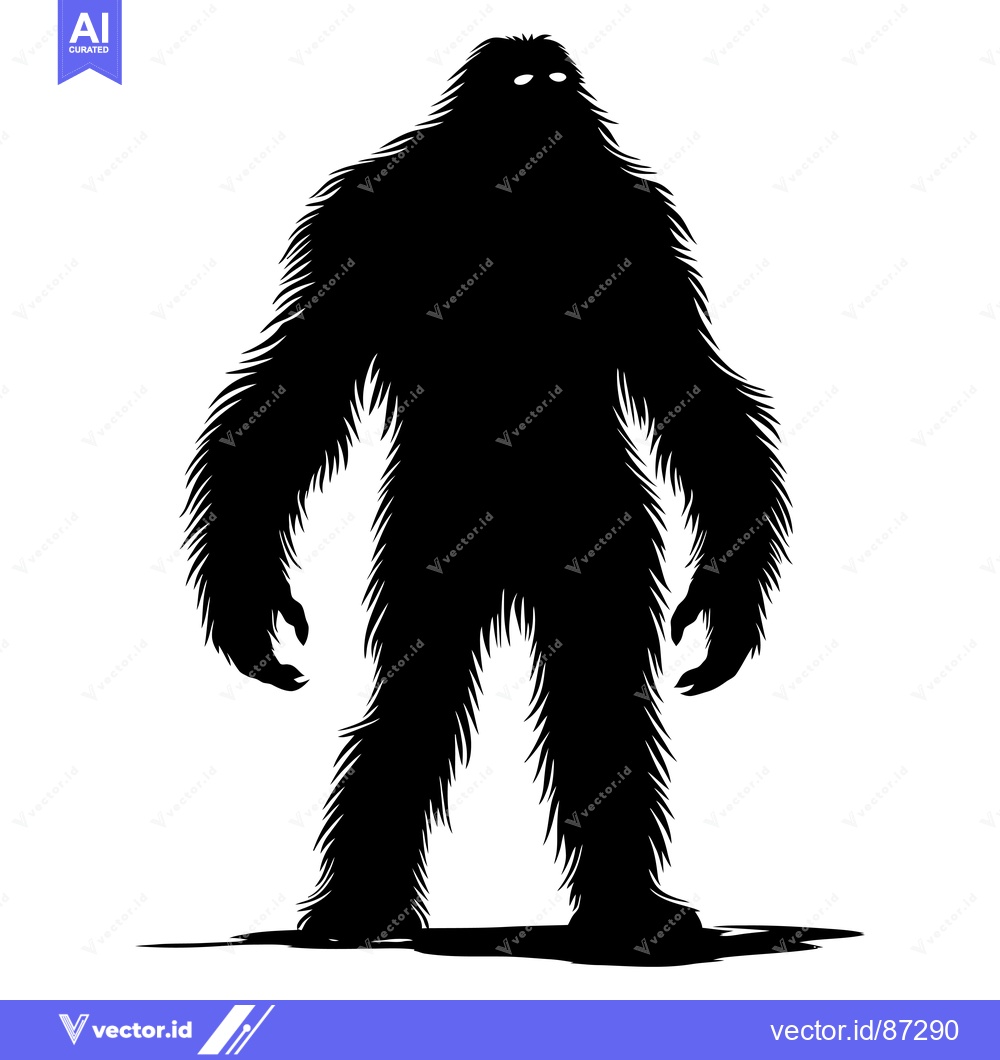 Premium Vector of Black and White Silhouette of a Standing Bigfoot