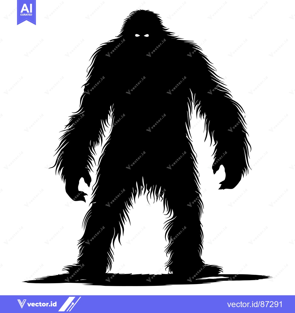 Premium Vector dari Silhouette of a Standing Bigfoot with White Eyes