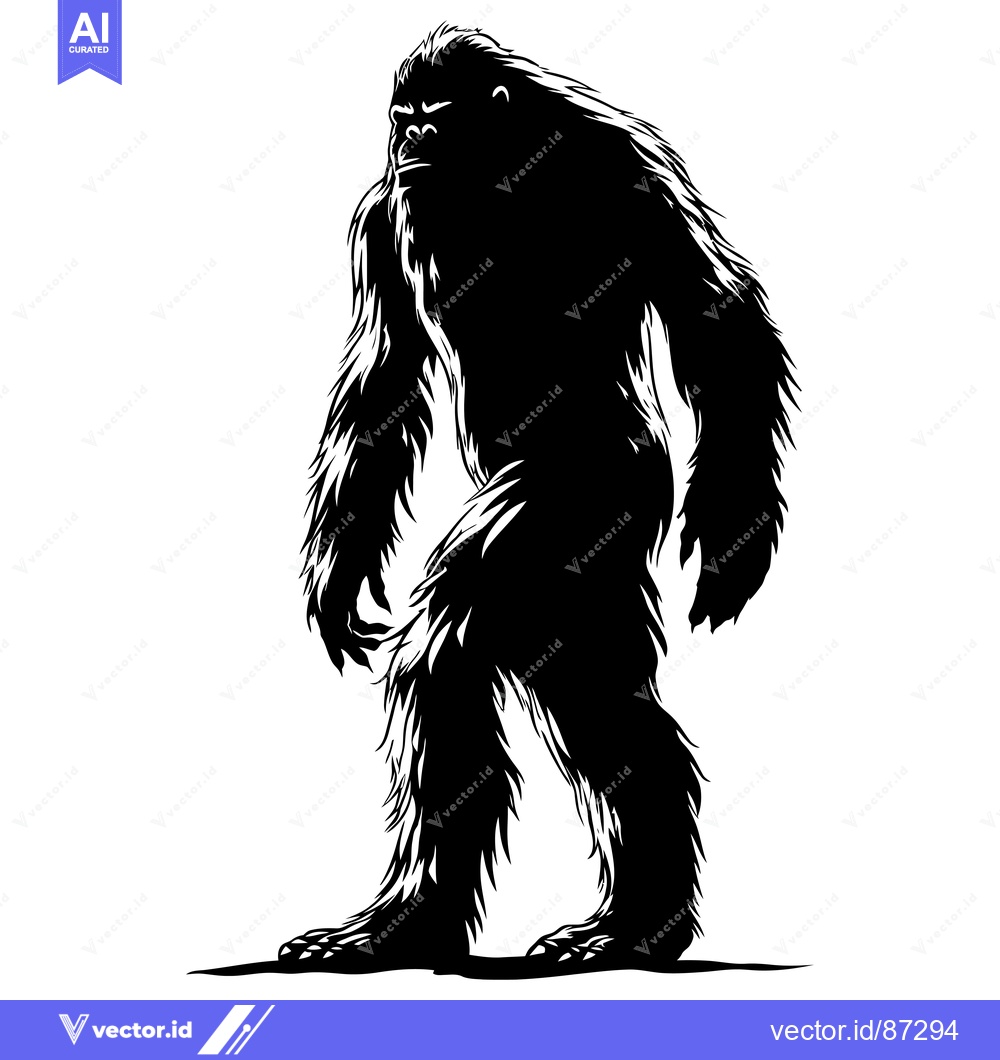 Premium Vector dari Black and White Silhouette of a Standing Bigfoot
