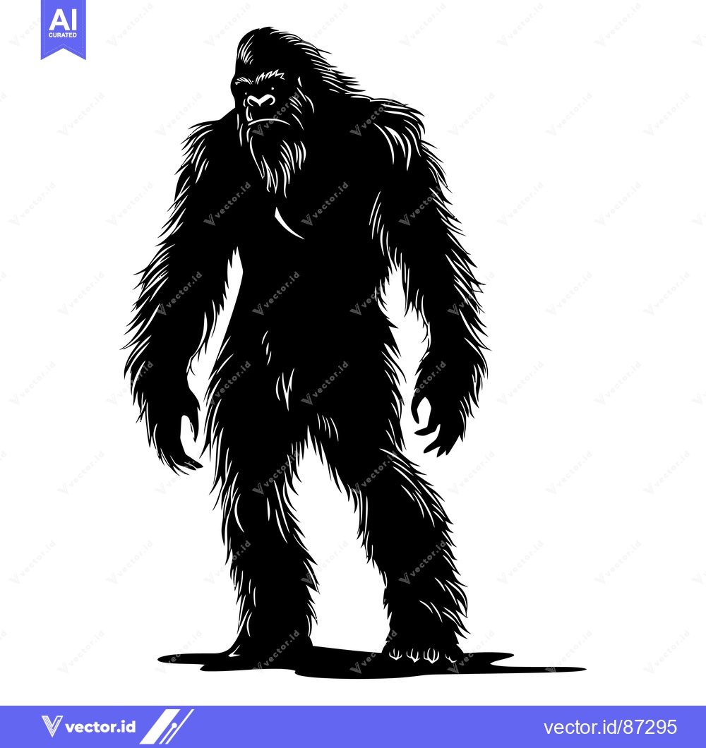 Premium Vector dari Black and White Silhouette of a Bigfoot Standing with a Shadow