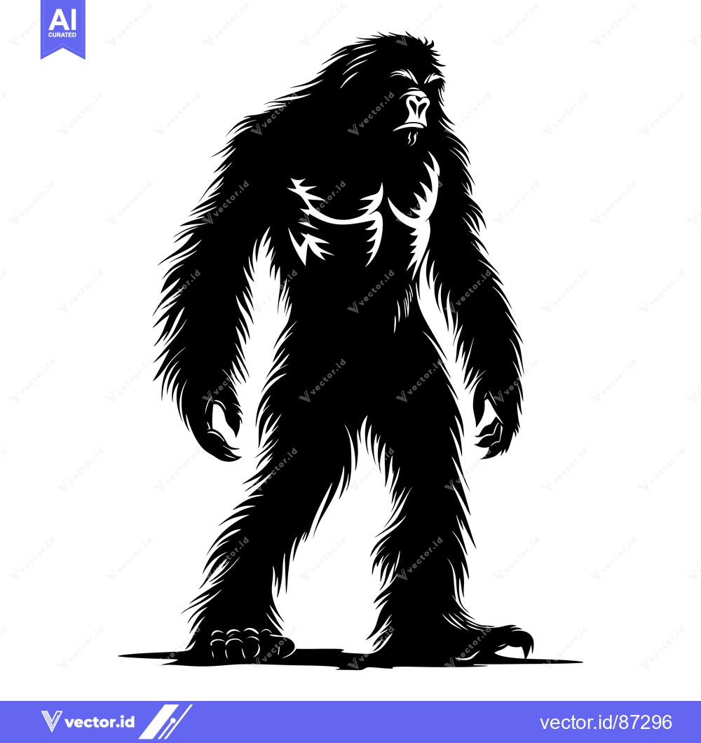 Premium Vector of Black and White Silhouette of a Bigfoot Standing Tall
