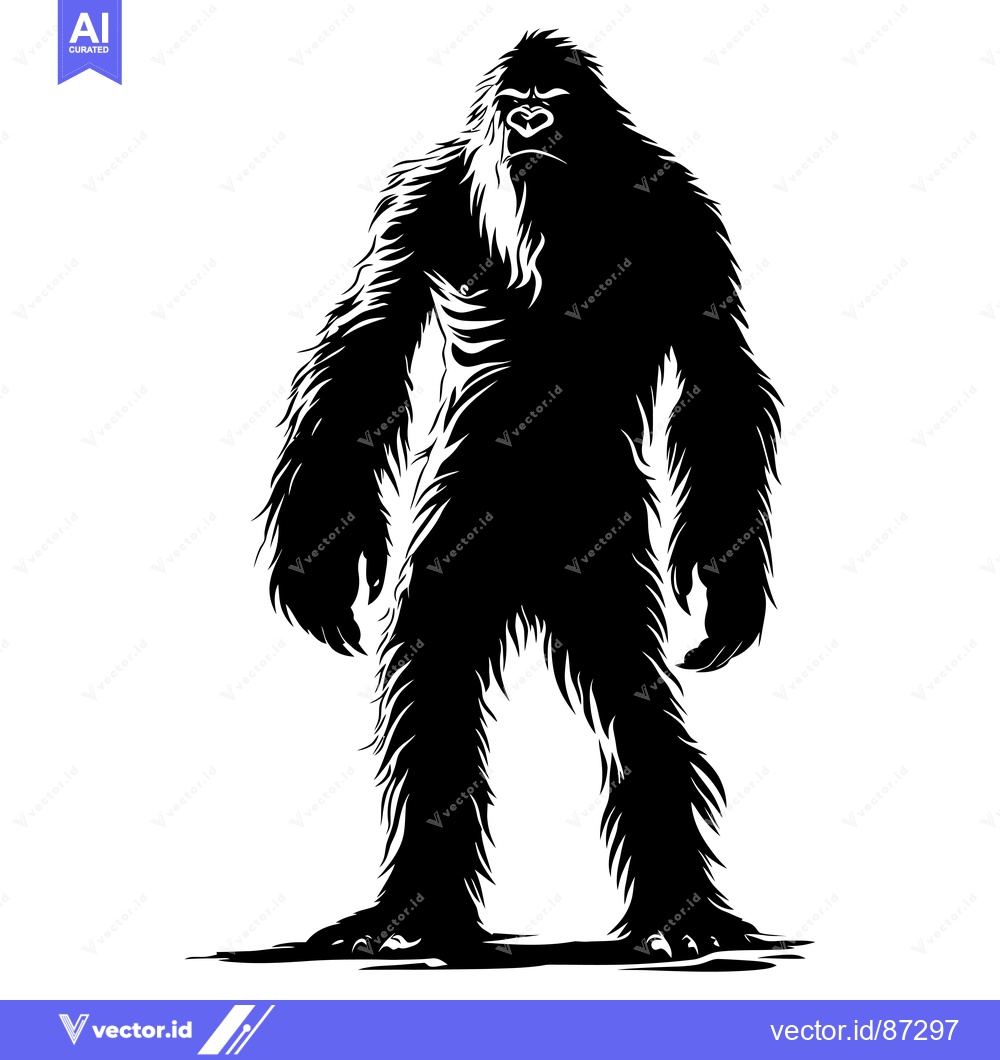 Premium Vector dari Black and White Silhouette of a Bigfoot Standing on a White Background