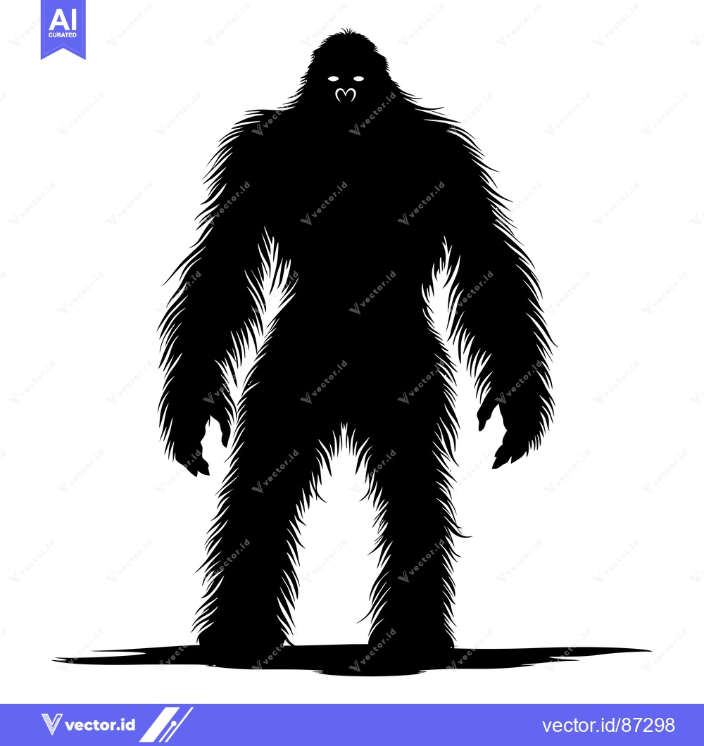 Premium Vector dari A Black and White Silhouette of Bigfoot with a Heart-Shaped Mouth