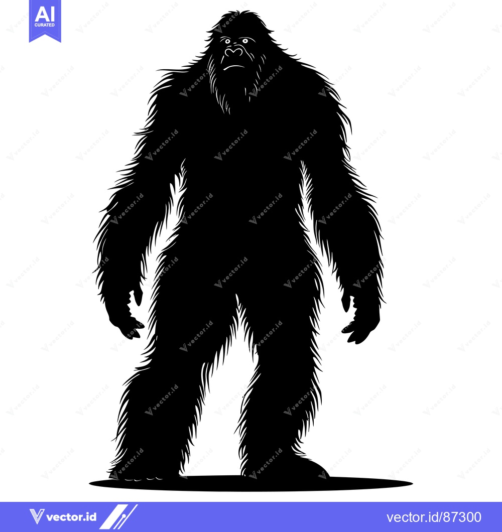 Premium Vector dari Black and White Silhouette of Bigfoot Standing Tall