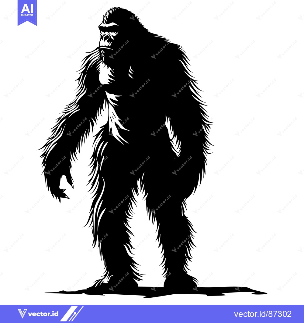 Premium Vector of Black and White Silhouette of a Standing Gorilla