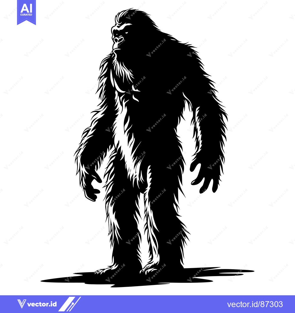 Premium Vector dari A Black and White Silhouette of a Bigfoot Standing
