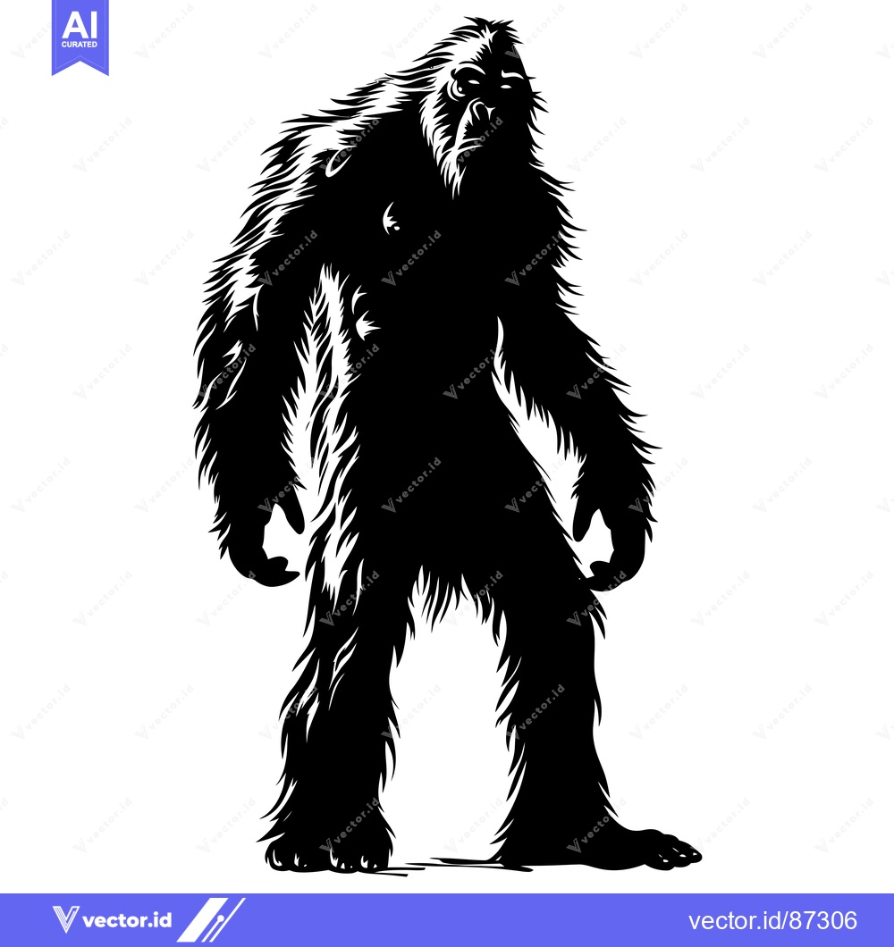 Premium Vector of A Black and White Silhouette of a Bigfoot Standing