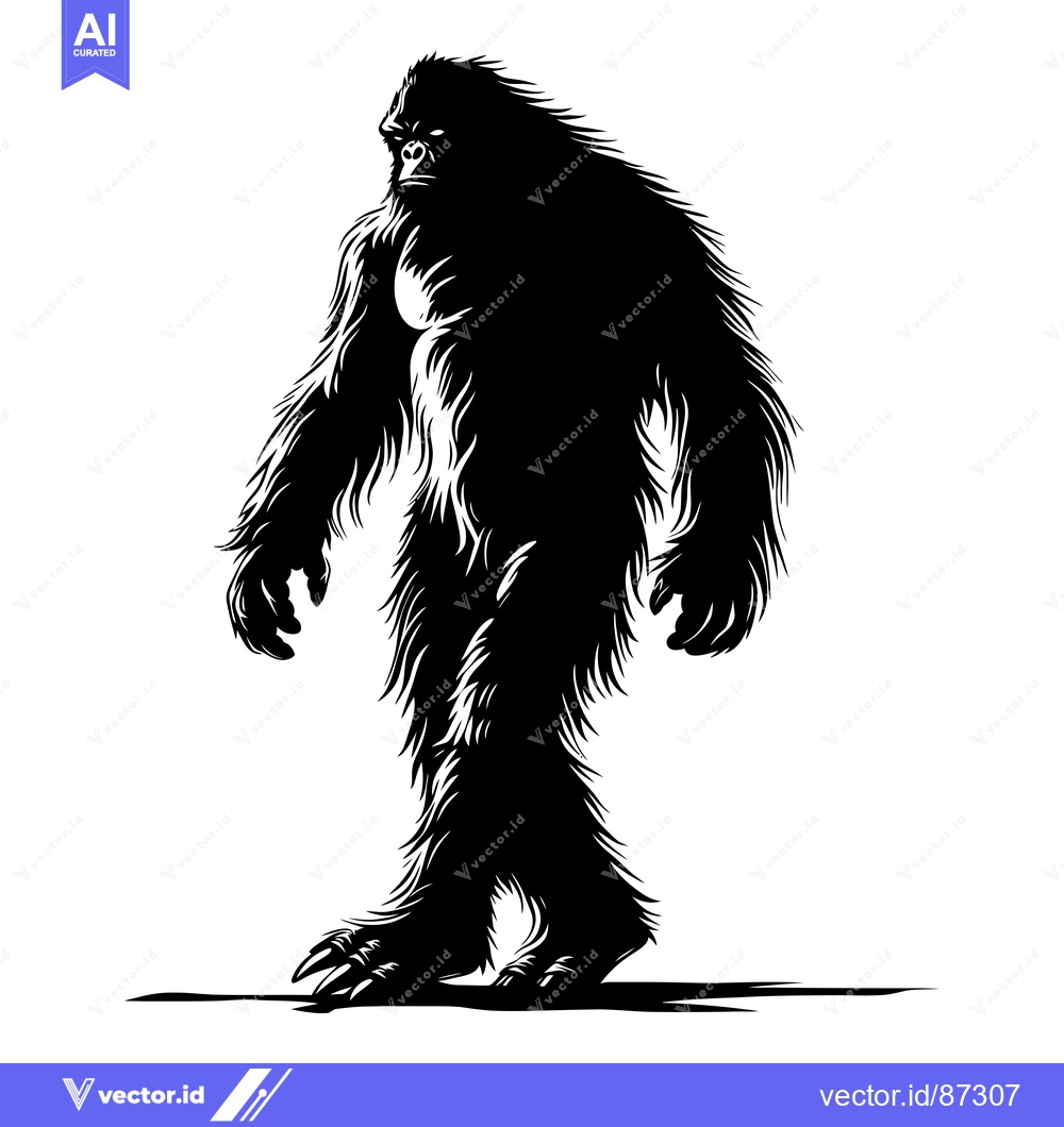 Premium Vector dari Black and White Illustration of a Standing Bigfoot