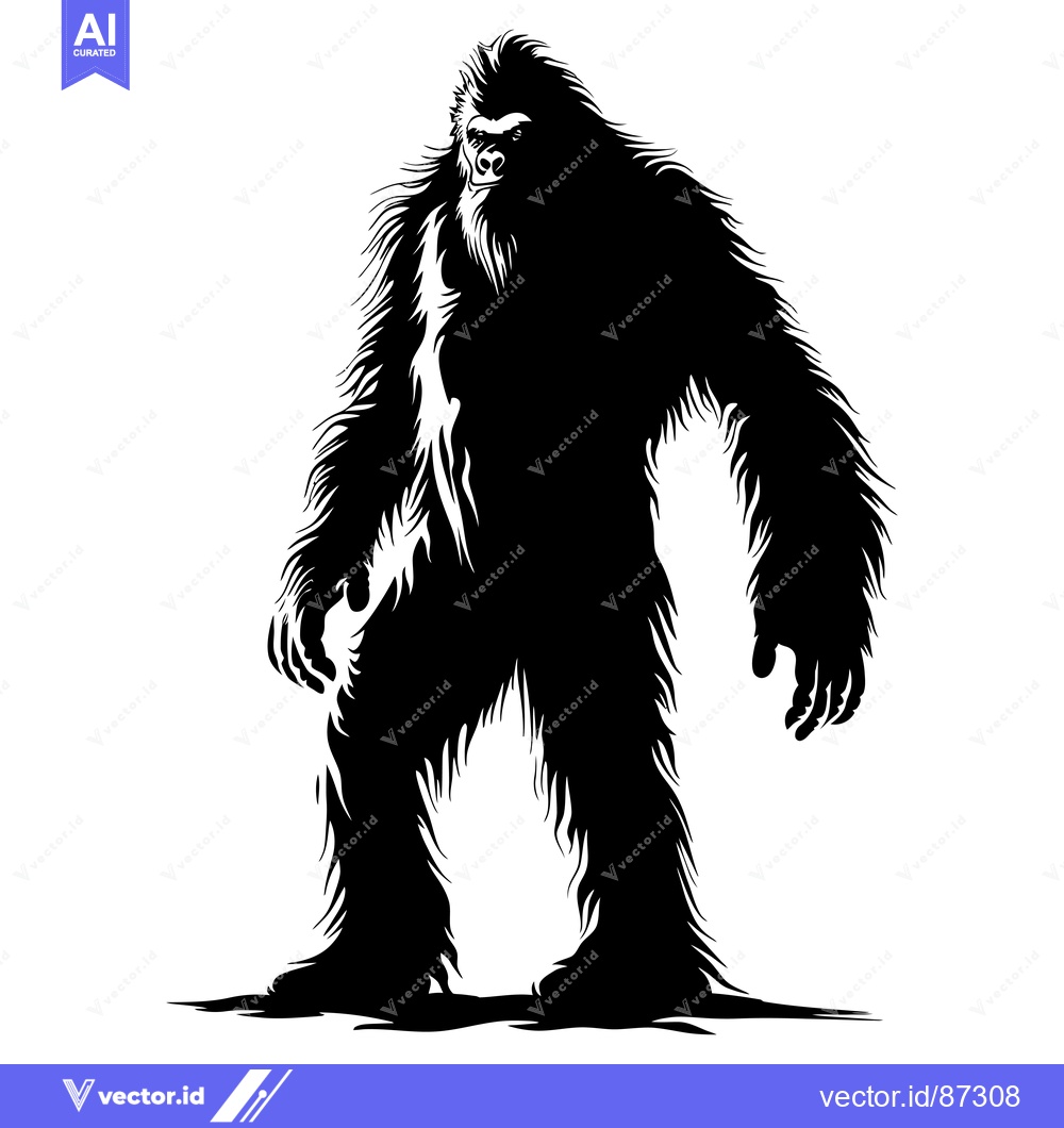 Premium Vector dari Black and White Silhouette of a Bigfoot Standing Tall