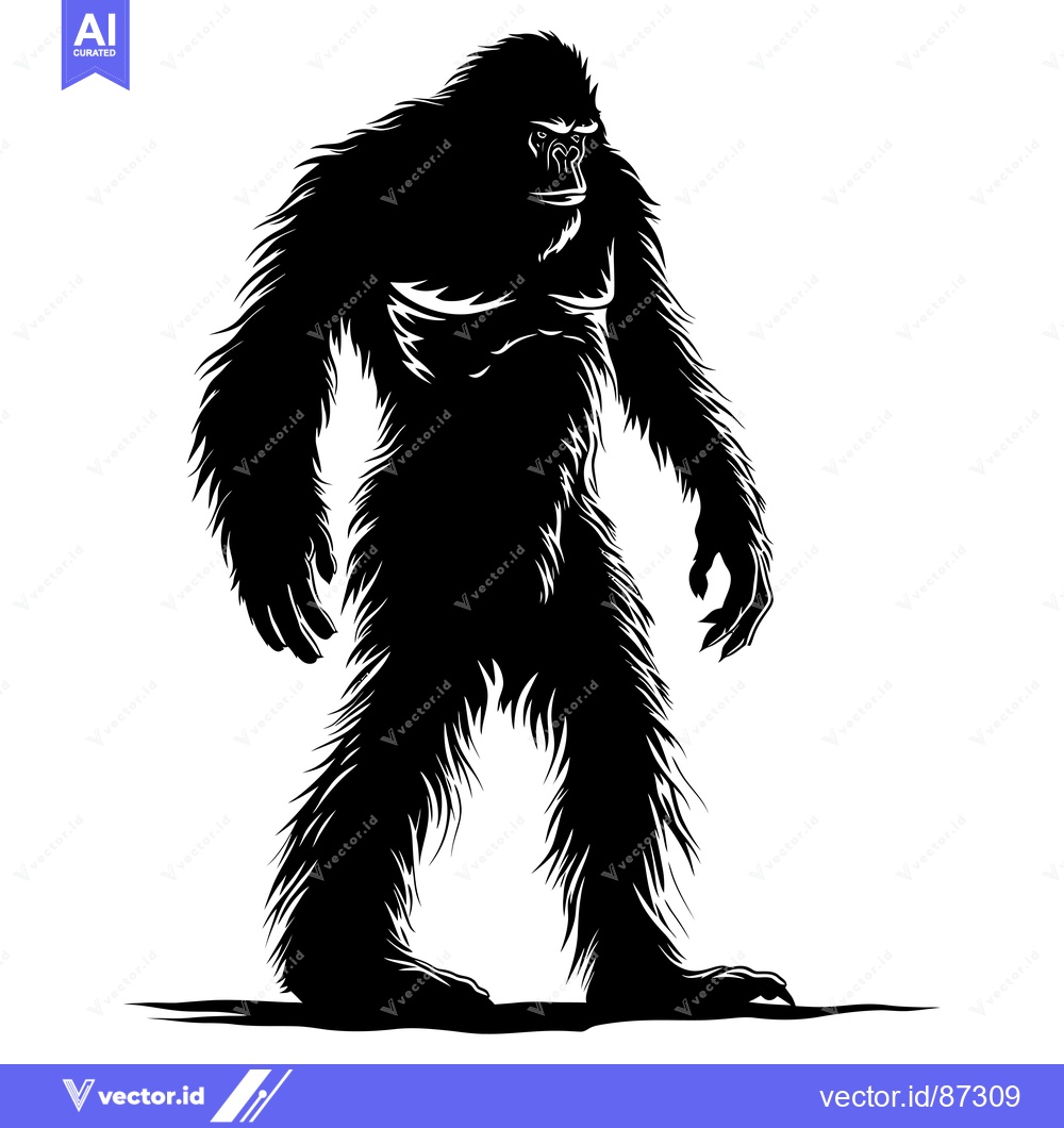Premium Vector of Black and White Silhouette of a Standing Bigfoot