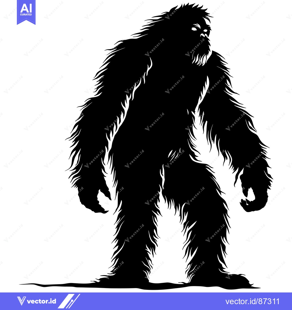 Premium Vector dari Black and White Silhouette of a Bigfoot, a Mythical Creature