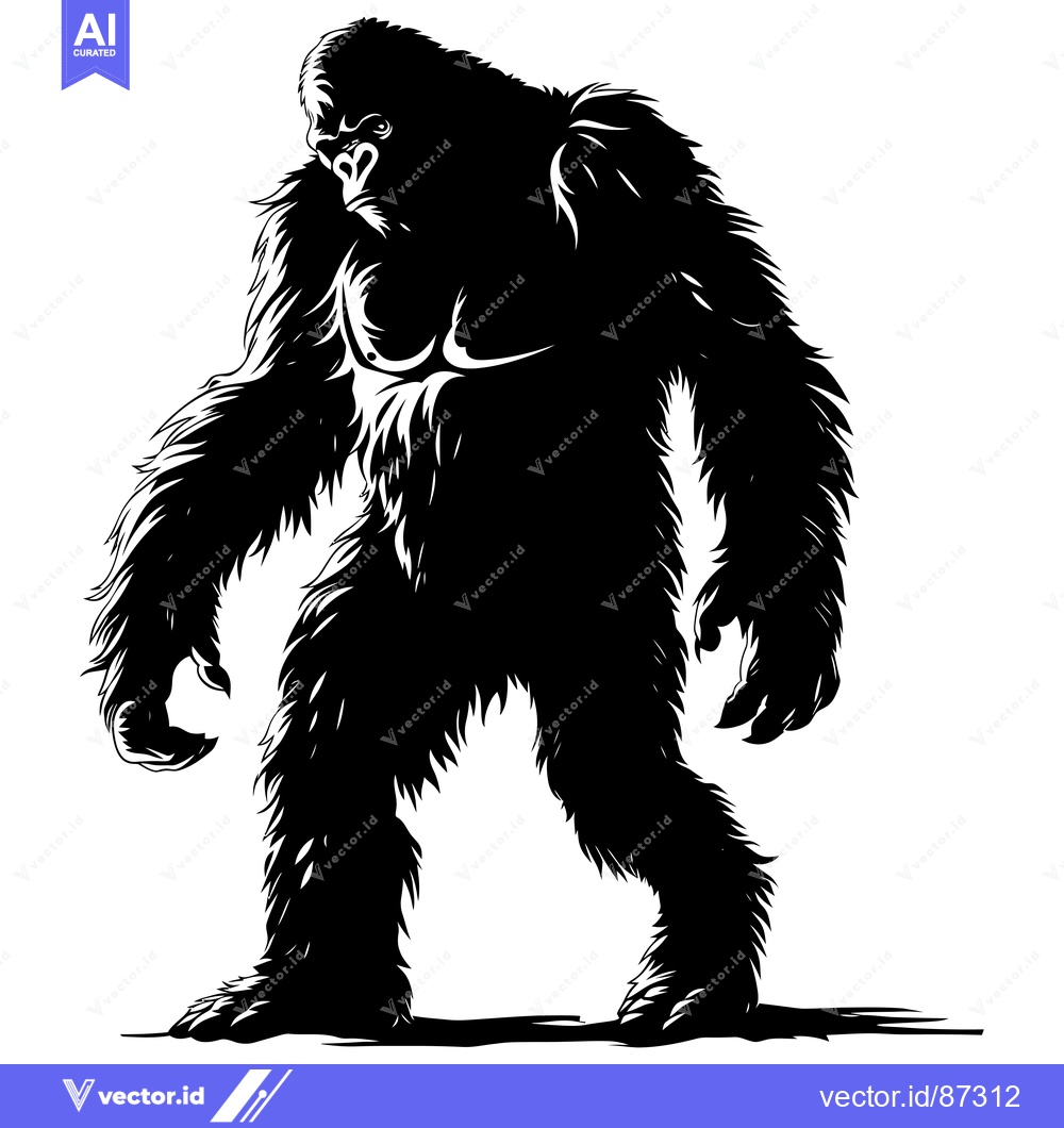 Premium Vector of Black and White Illustration of a Standing Gorilla