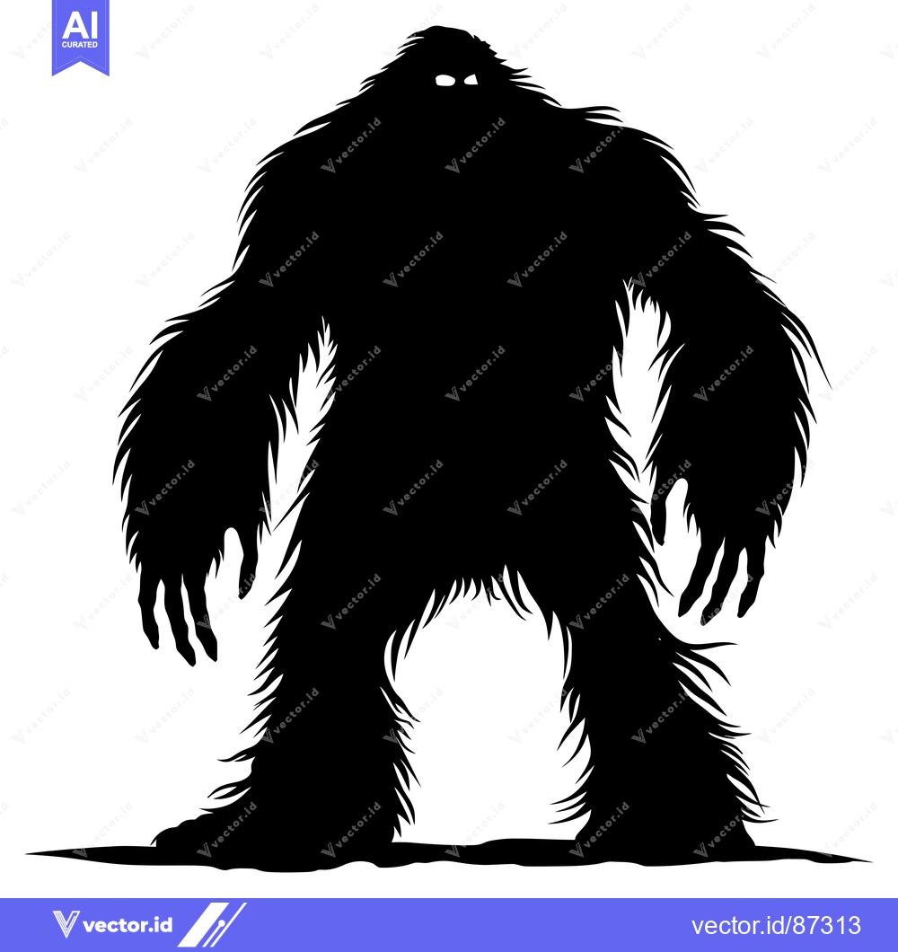 Premium Vector of A Black and White Silhouette of a Standing Yeti
