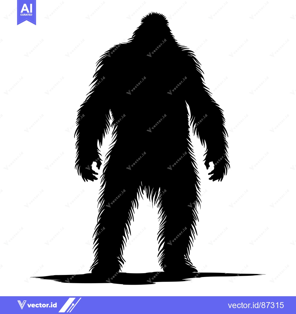 Premium Vector dari Black and White Silhouette of a Bigfoot Standing Tall