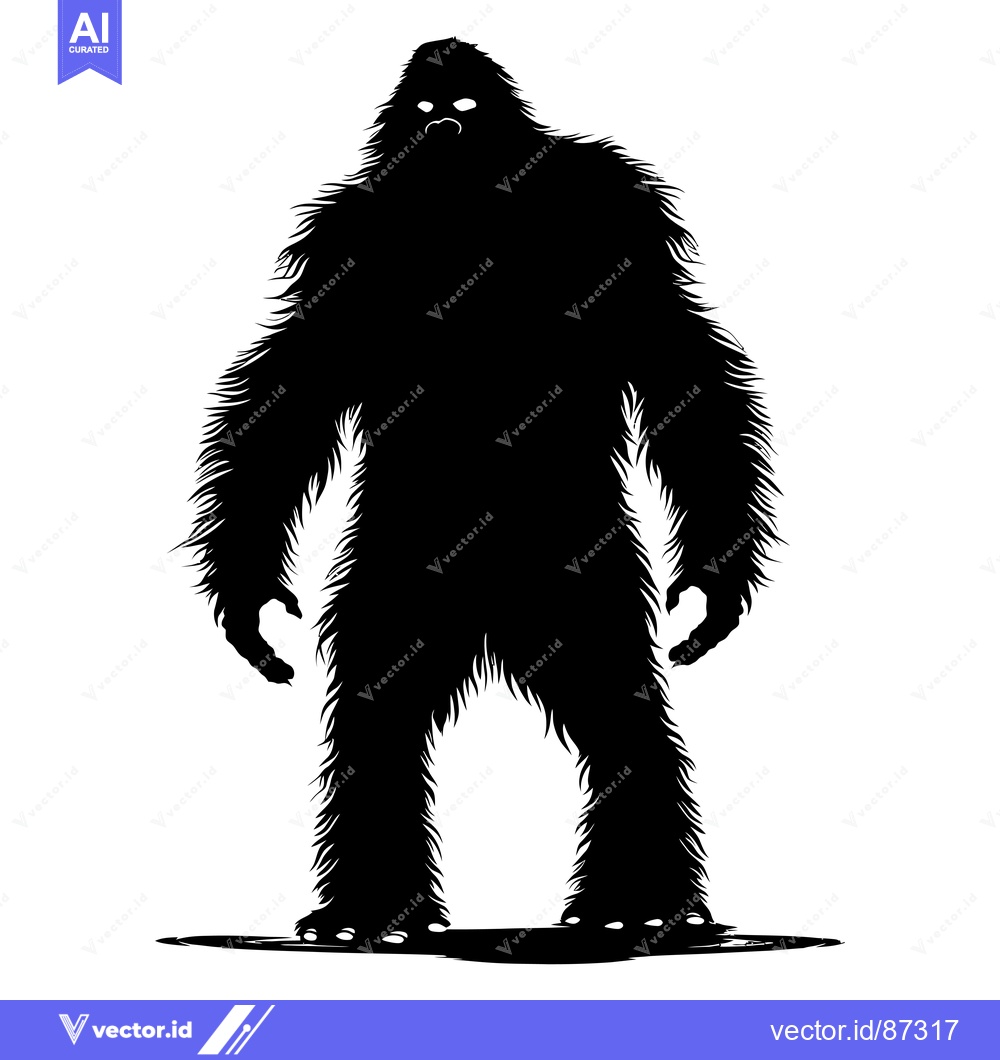 Premium Vector dari Black and White Silhouette of a Standing Bigfoot