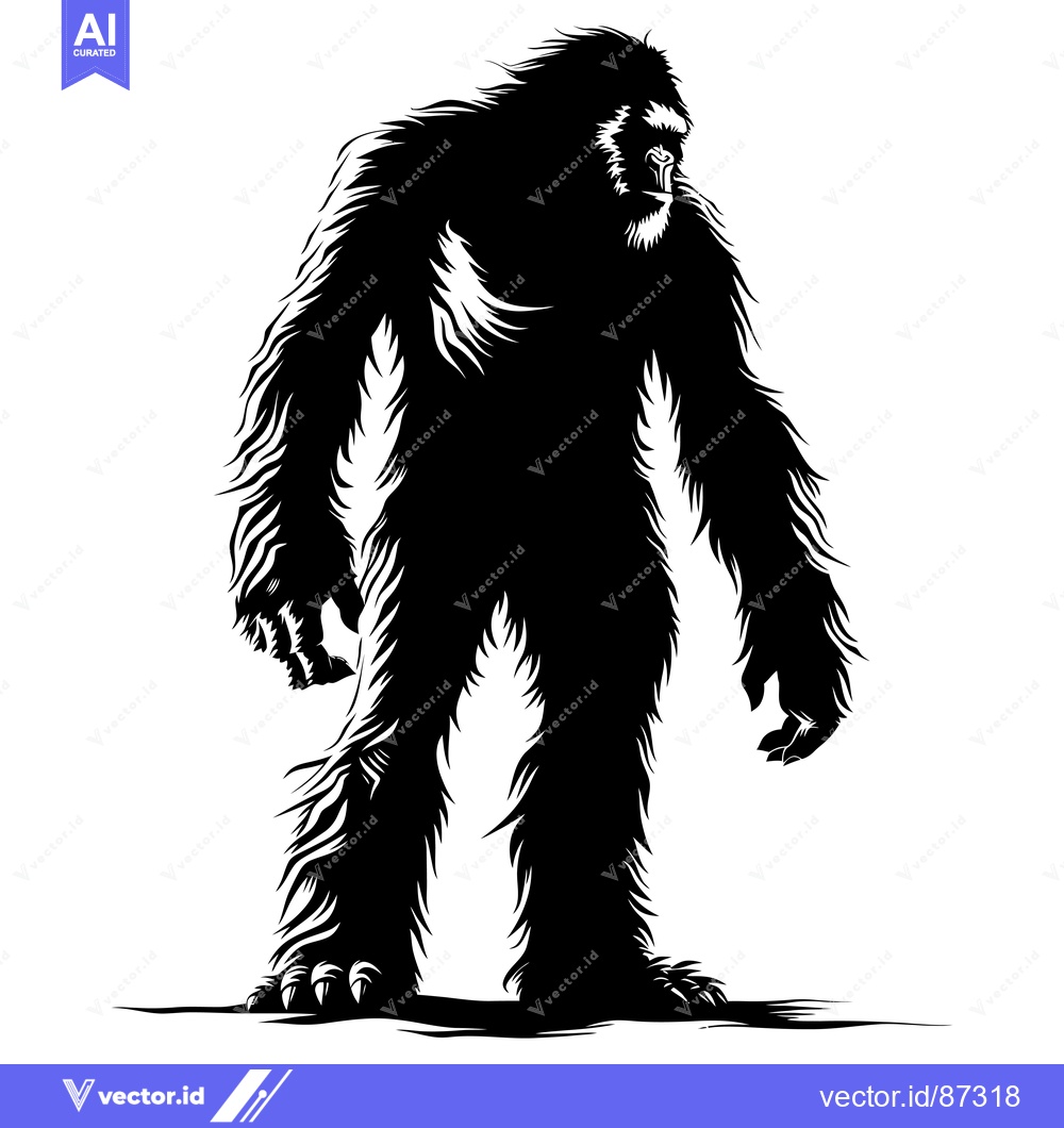 Premium Vector of A Black and White Silhouette of a Standing Bigfoot