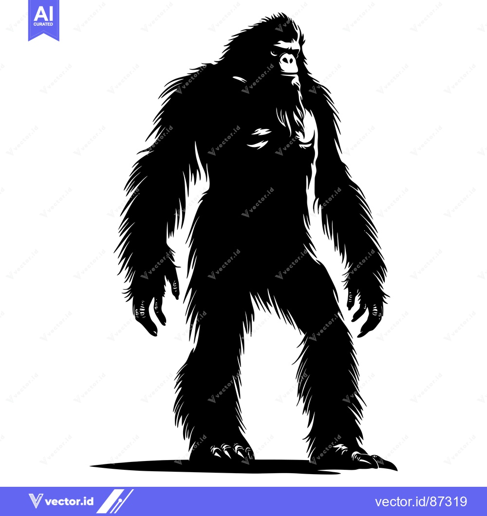 Premium Vector dari Black and White Silhouette of a Standing Bigfoot