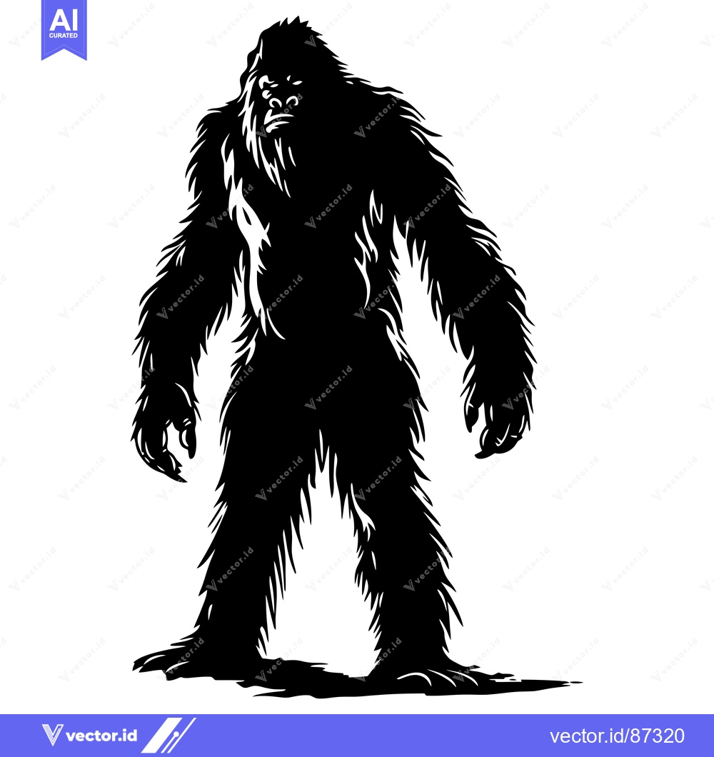 Premium Vector of Black and White Silhouette of a Standing Bigfoot