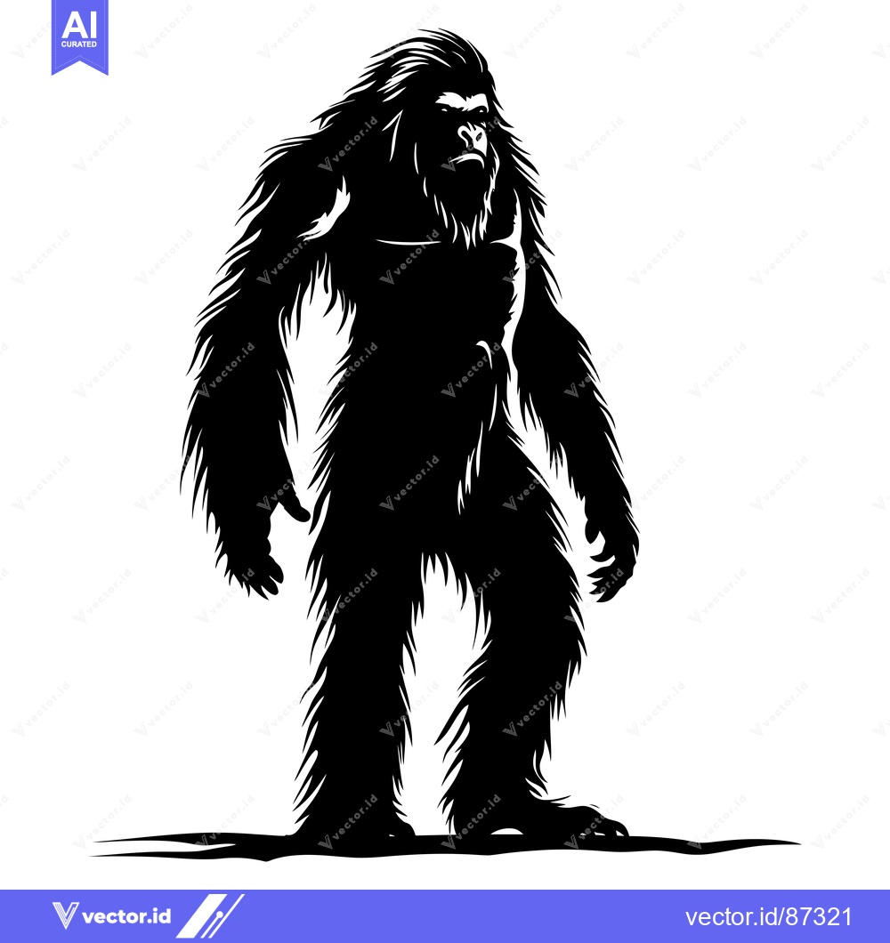 Premium Vector of Black and White Silhouette of a Bigfoot Standing Upright